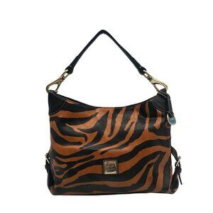 Dooney & Bourke Black & Orange Leather Tiger Print Shoulder Bag